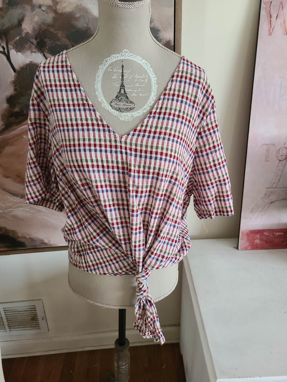 Madewell Multi Check V-Neck Tie-Front Top